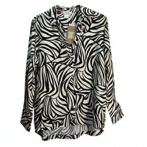 NWT | Tru Luxe Abstract Leaf Print Button-Up Blouse | High-Low Hem | Size Small
